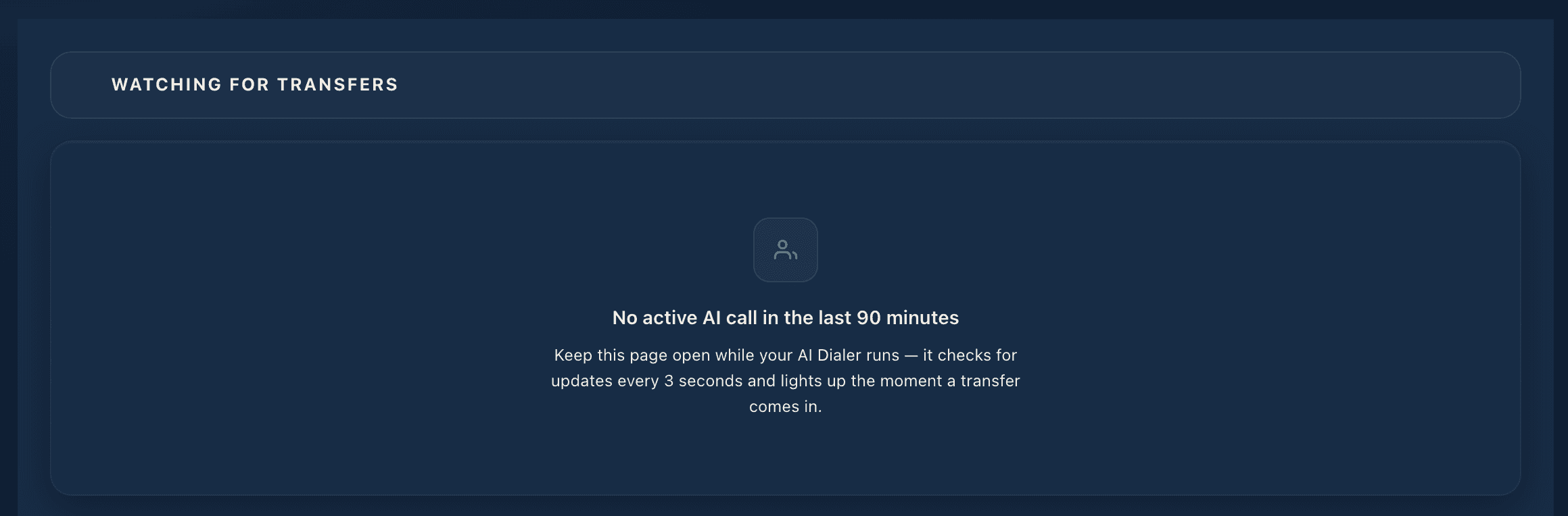 The Live Transfers page waiting for the next transfer