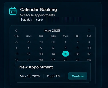 The approved calendar booking module with a confirmed appointment