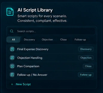 The approved AI script library module with scripts by scenario